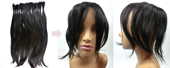 自毛で作るヘアピース作成例　40㎝の自髪から作るウィッグ
