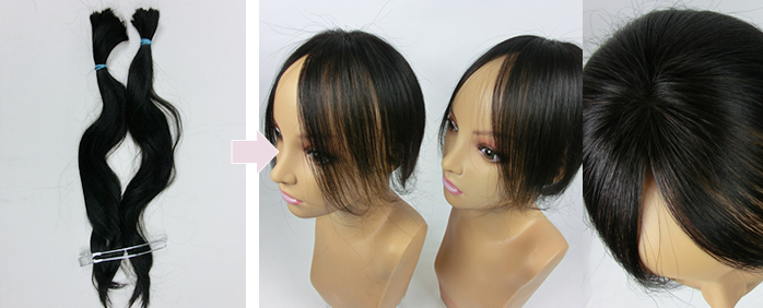 自毛で作るヘアピース TP10製作例　毛量多目だと2個できる