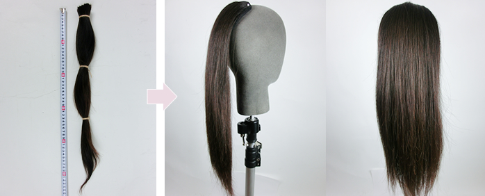 自毛で作るヘアピース ポニーテールタイプ製作例　超ロングなポニーテール